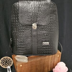 Black Crocodile-Embossed Men's Backpack